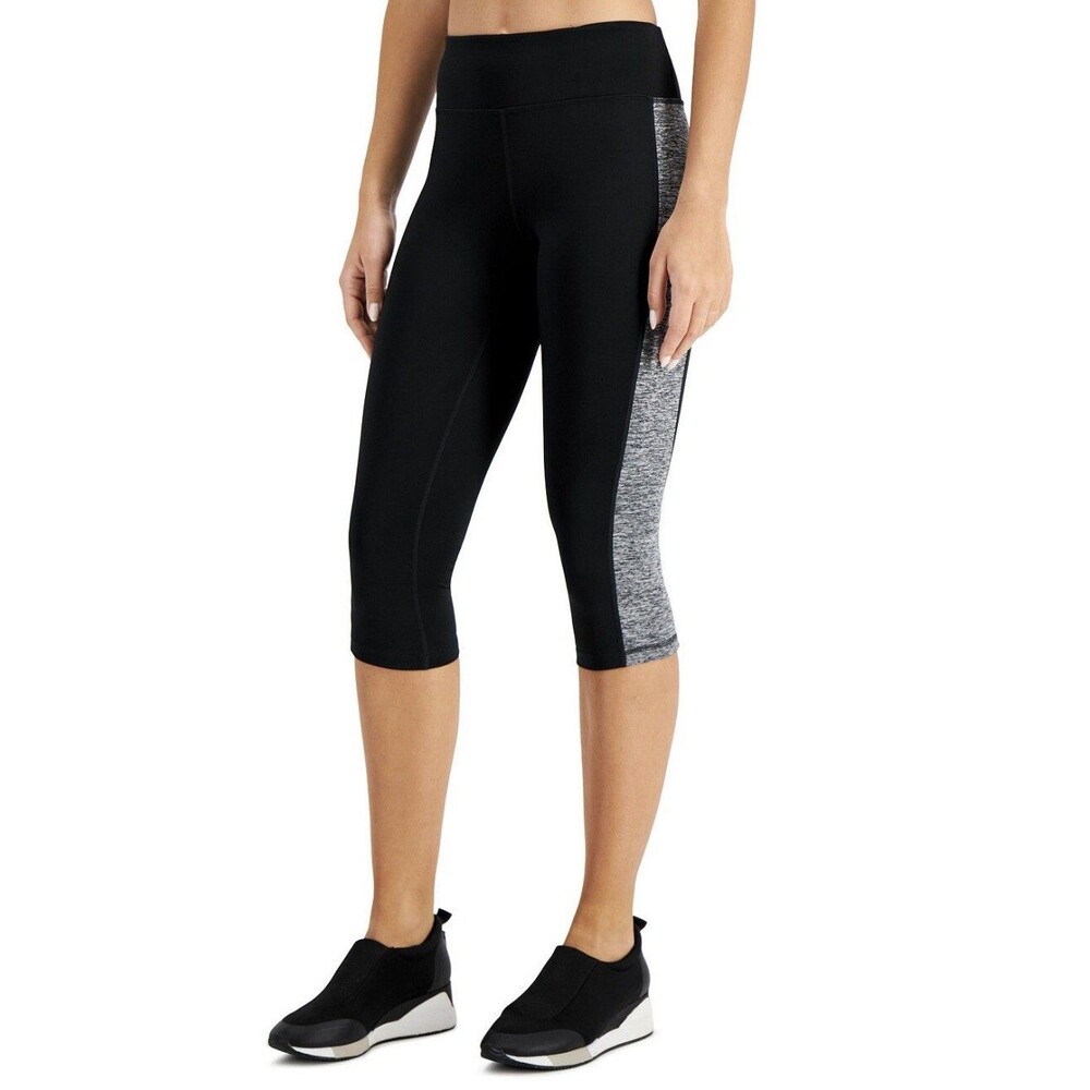 Ideology Women's Colorblock Capri Leggings PP Petite Cropped Workout Black